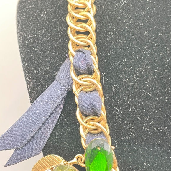 Ann Taylor Statement Necklace Gold Tone Vintage Glass Green Butterfly Rhinestone - Picture 9 of 14